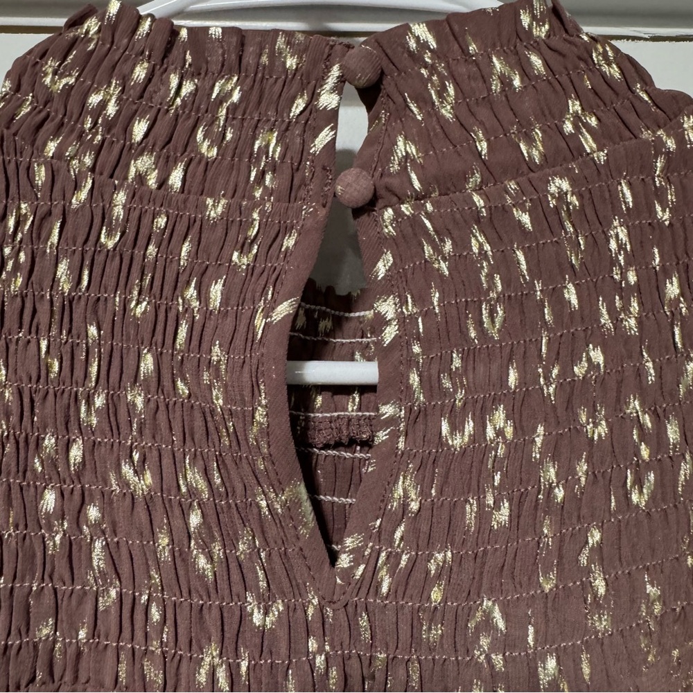 Mystree Brown and Gold Smocked Blouse - Picture 7 of 11